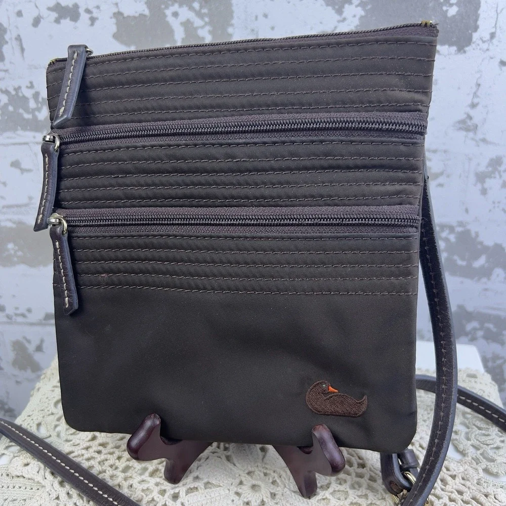 Dooney Bourke Brown Nylon North South Triple Zipper Crossbody Shoulder Bag - Picture 2 of 14